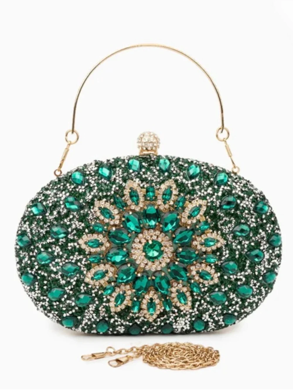 RAMLA Embellished Emerald Crystal Evening Clutch Crossbody Hand Bag
